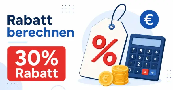 Rabatt berechnen: 30% Rabatt mit Taschenrechner und Münzen.